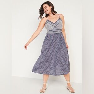 Old Navy dress milkmaid fit and flare embroidered cottagecore homestead smocked